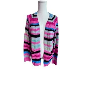 NWT Multi Color‎ Striped Women's Open Front Knit Cardigan Pockets Sweater Size S
